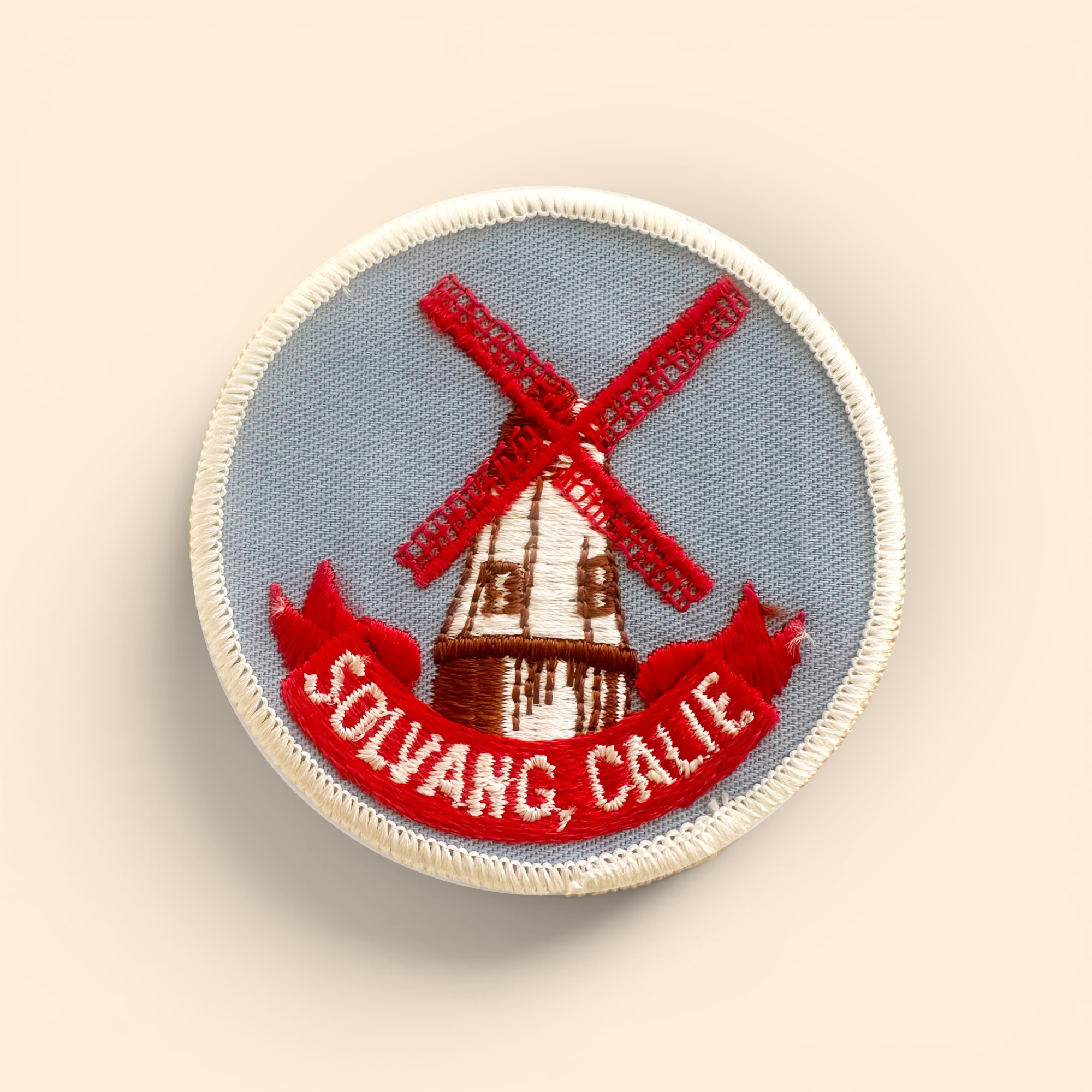 Woven Vintage Patch that reads Solvang, CALIF below a windmill.